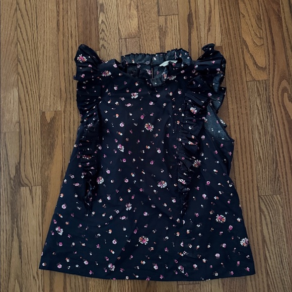 Rebecca Taylor MIS La Vie Meadow Floral Ruffle Navy Sleeveless Blouse Sz 12 - Picture 2 of 4
